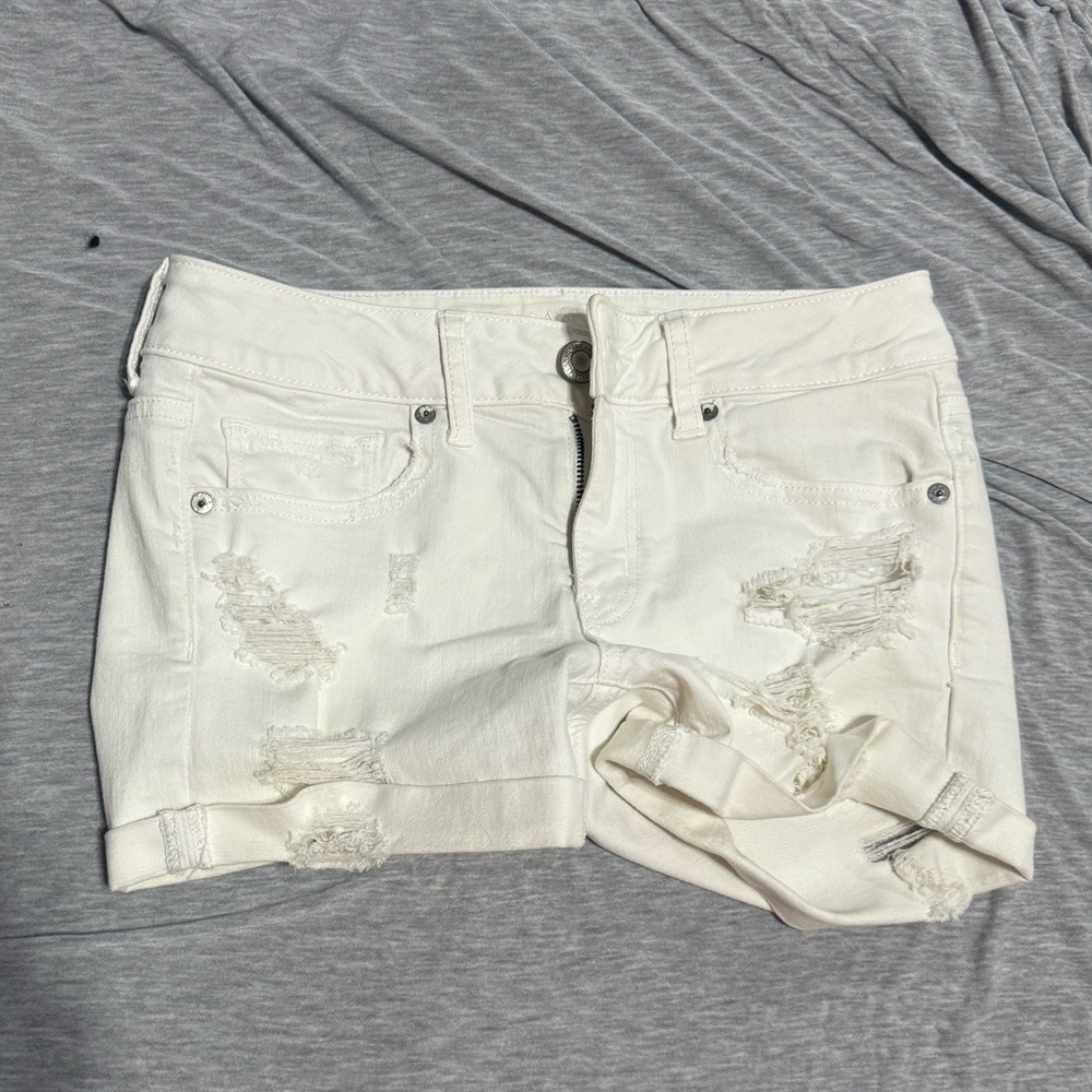 Women's White Distressed Denim Shorts